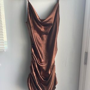 (MUST SELL BY 5/10!) Liberate LA Adjustable Brown Silk/Satin Midi Dress